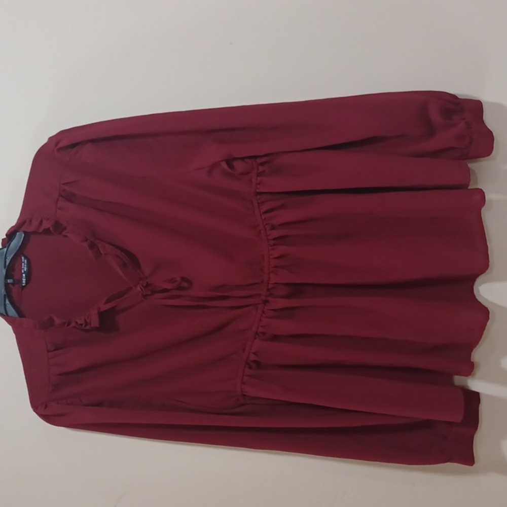 Burgundy sheer long sleeve blouse